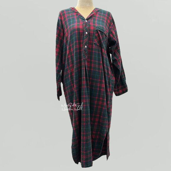 L.L. Bean Vintage Women's Red & Green Plaid Nightgown Size XL